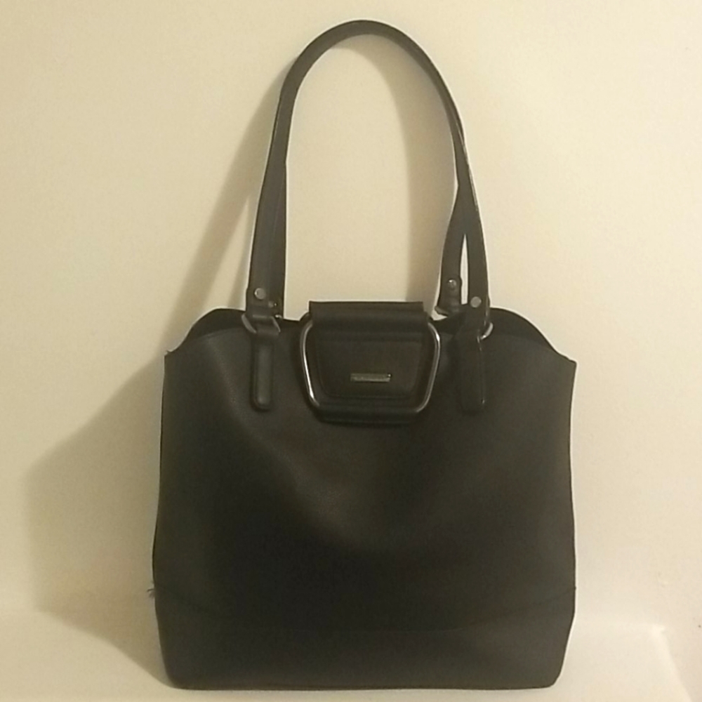 David Jones Black Man made Leather Shoulder Bag with extra metal handle.
